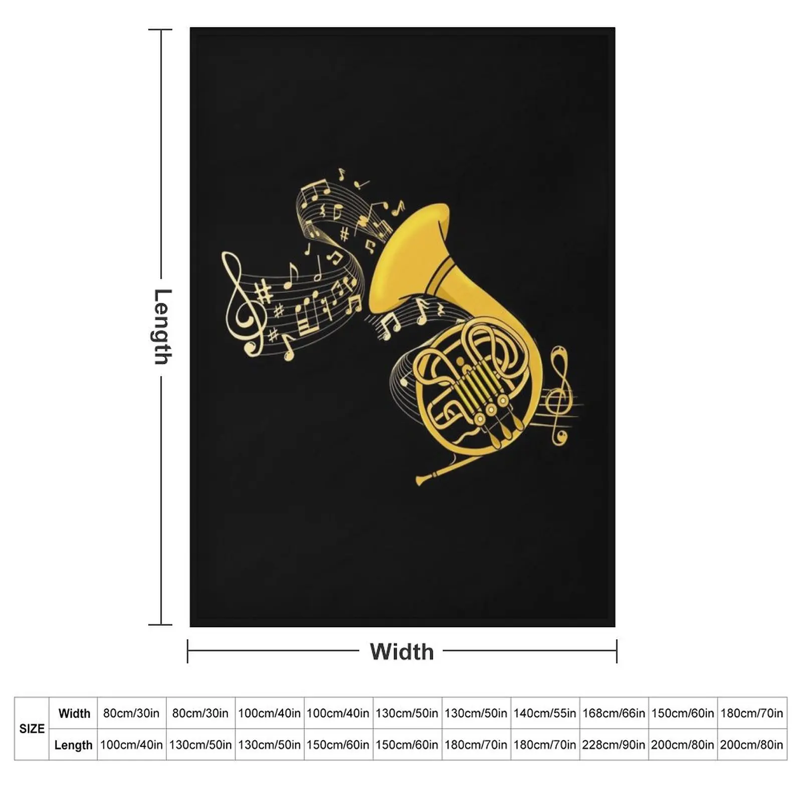 French Horn Gift Music Lover Big Band Instrument French Horn Throw Blanket couch cozy soft plush fuzzy picnic outdoor blanket