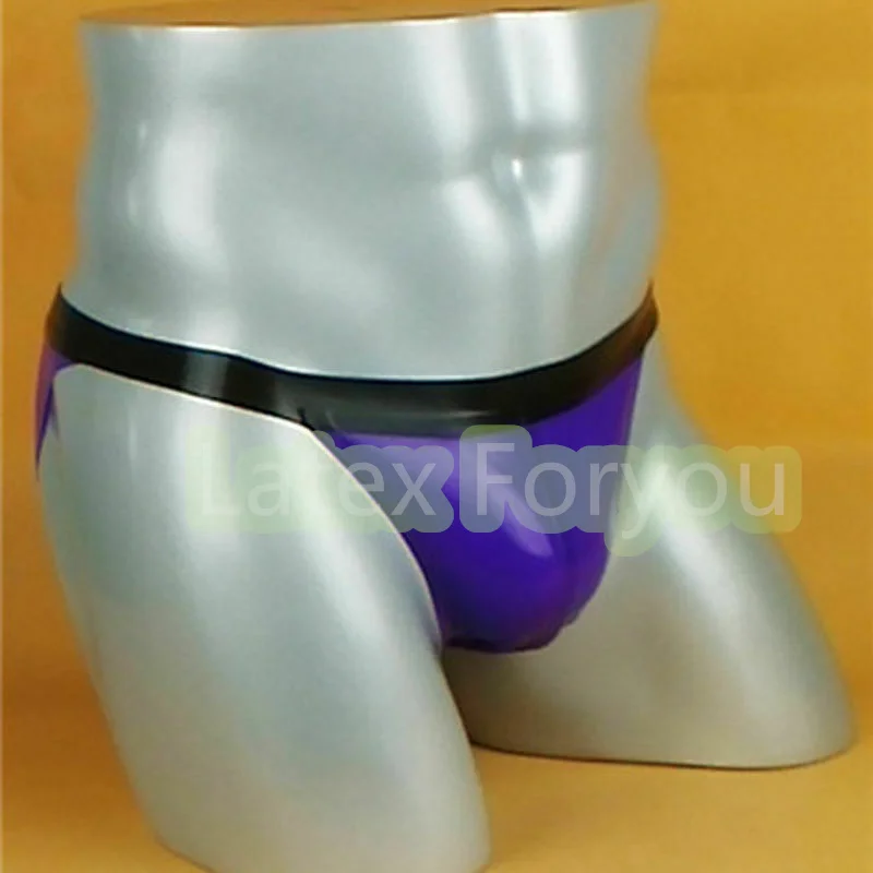 Purple and Black 100% Natural Latex Men's Sexy Hot Underwear Brief Gummi RubberTight-fitting Elasticity Shorts