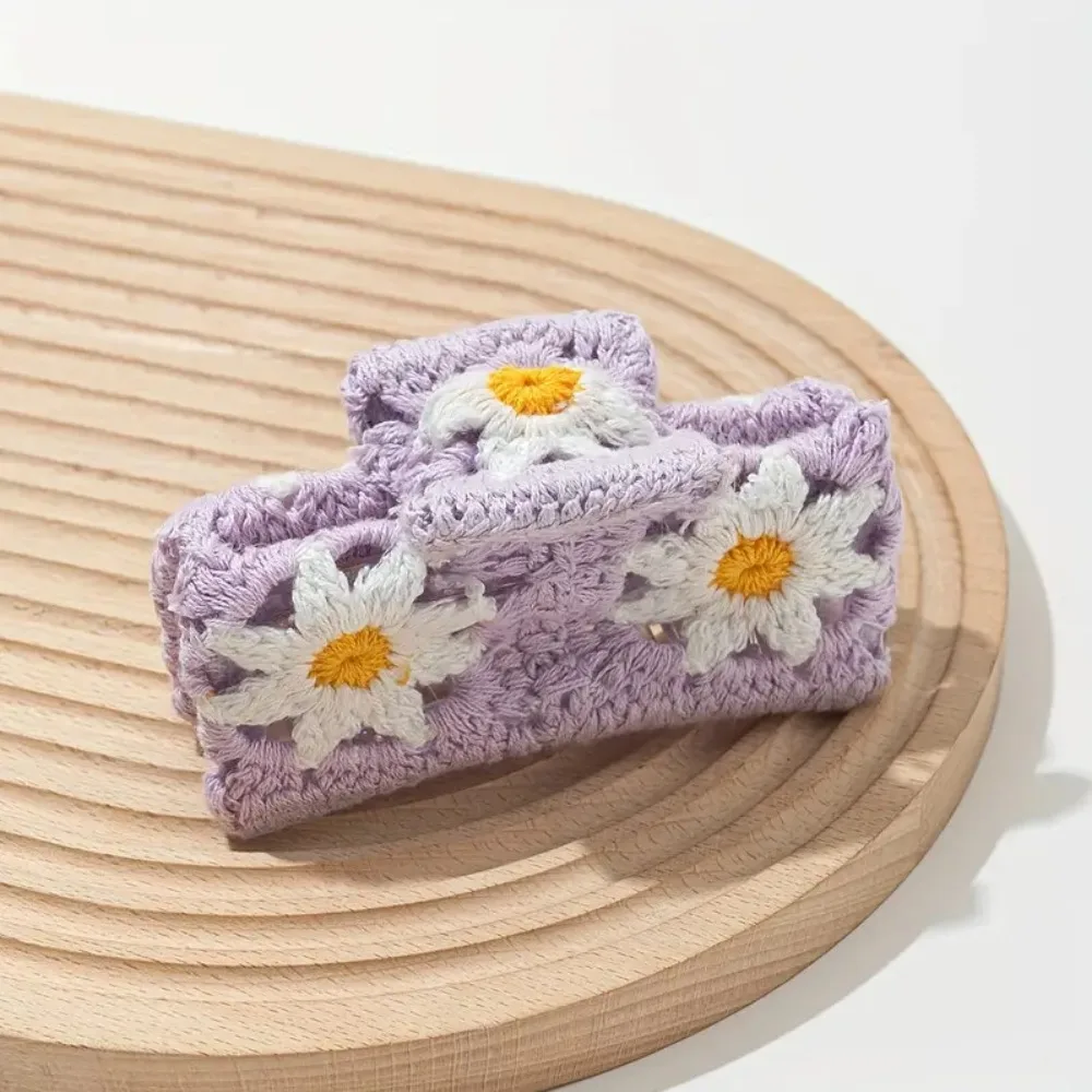 

Вязаная заколка-краб с цветочным узором, ажурная, разноцветная, с вышивкой, в стиле бохо, в виде клубники, заколка-краб для волос