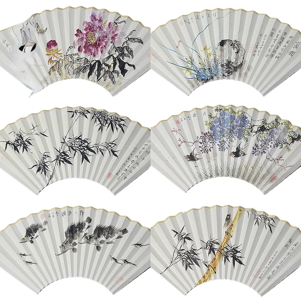 

Pure-handed Su Gong painted ink, flowers, birds, fish and insects, rice paper folding fan