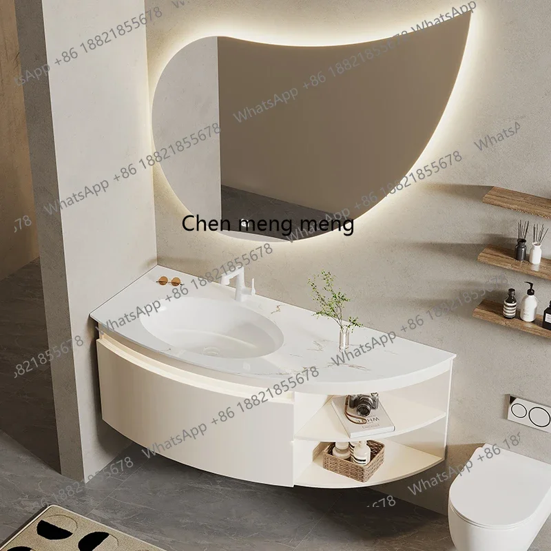 

Slate Seamless Ceramic Basin Bathroom Cabinet Combination Circular Arc Face Wash Cabinet Toilet Wash Table Cream Wind