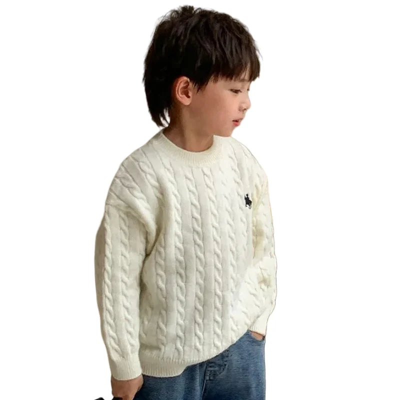 Boys Woolen Sweater Crochet Cotton Windbreak 2024 Lovely Plus Thicken Autumn Winter Outwear School Warm Children\'s Clothing