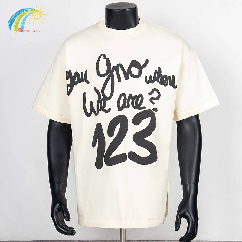 

Simple Foam Letter Logo Printing RRR123 T Shirts Light Apricot Oversized Tee Tops Men Women Casual Fashion 100% Cotton T-Shirt