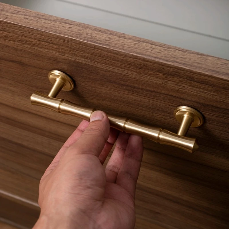 French Gold Cabinet Handles Solid Brass Light Luxury Wardrobe Door Handle T Bar Knobs Kitchen Cabinet Drawer Furniture Handles
