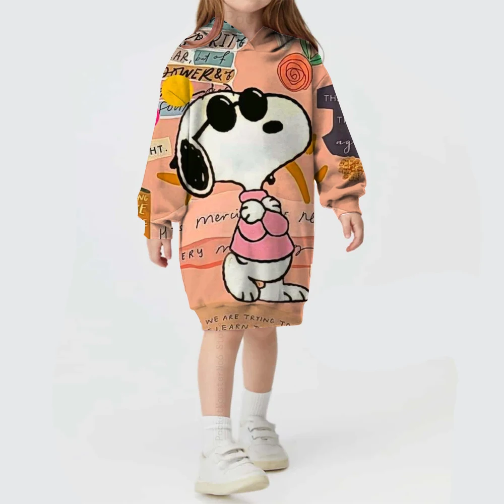 Autumn and winter Disney Snoopy printed hooded skirt baby girl fashionable and comfortable hoodie loose long-sleeved sweatshirt