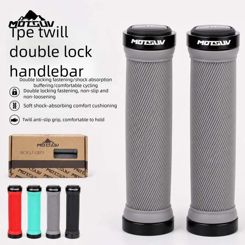 Dual Lock‑on Mountain Bike Grips, TPE Diagonal Pattern Non‑Slip Shock‑Absorbing Handlebar Grips, Comfortable Wear‑Resistant Cycl
