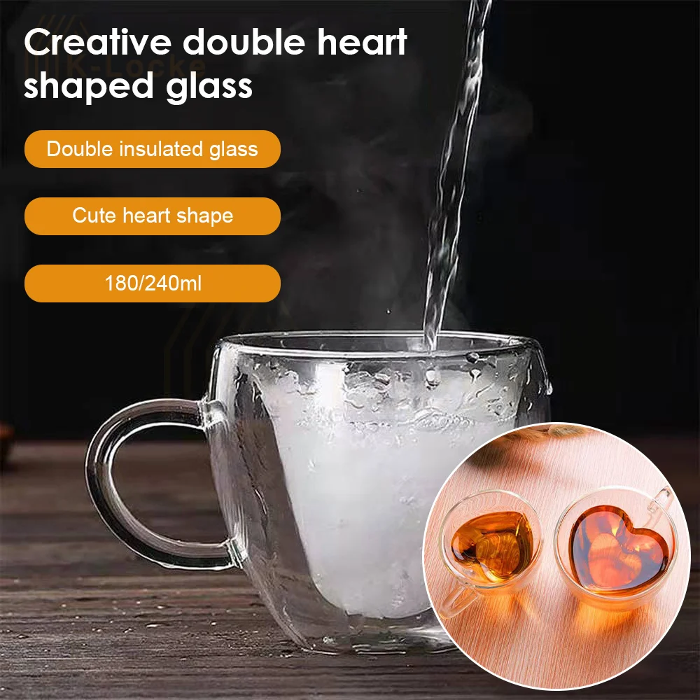 Heart Love Shaped Double Wall Glass Coffee Mug Home Office Heat Resistant Tea Milk Mugs Drinkware Cup For Family Friends Gifts