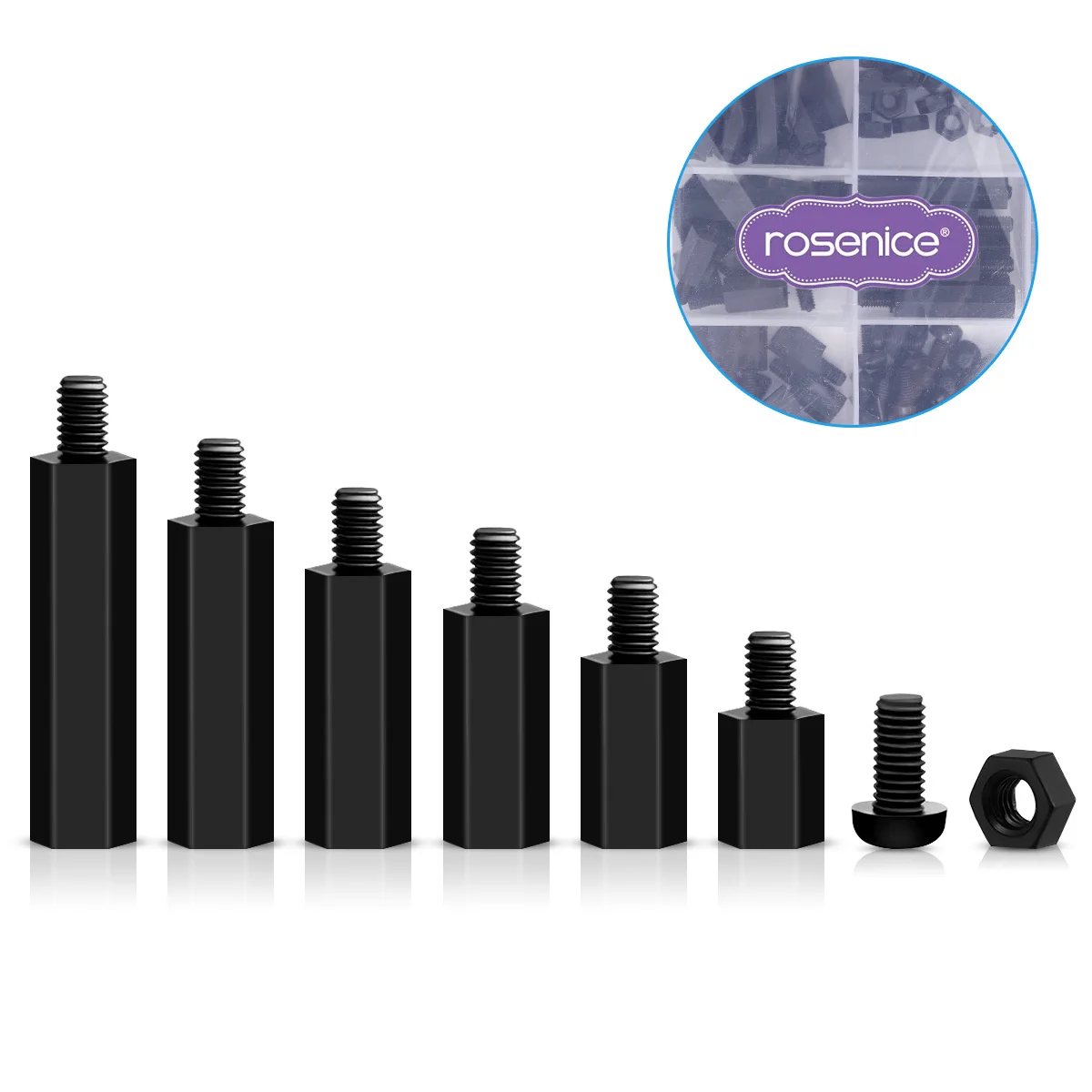 

180pcs Nylon Hex Spacers Standoffs Kit 6Mm 8Mm 10Mm 12Mm 15Mm 20Mm Black For Pcb Motherboard Mounting Fixing Screws Nuts