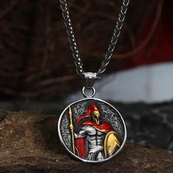 Vintage Ancient Greek Warrior Spartan Shield Pendant Necklace Punk Men's 316L Stainless Steel Party Necklace Biker Jewelry Gift