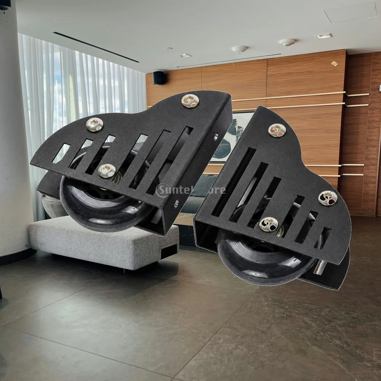 Rolling Ladder Bottom Wheel Kit for Sliding Library Ladder with Durable Steel Brackets and Ebony Casters