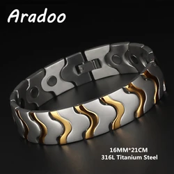 Titanium Steel Magnetic Therapy Bracelets Water Wave Stainless Steel Men's Link Bracelet