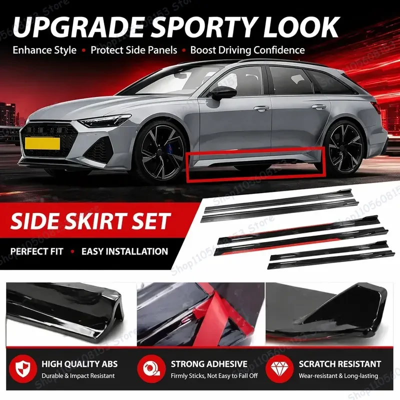For Audi RS6 C7 C8 2M Side Skirt Extension Lip Kit Bumper Add-on Racing Spoiler for Enhanced Aerodynamics and Styling