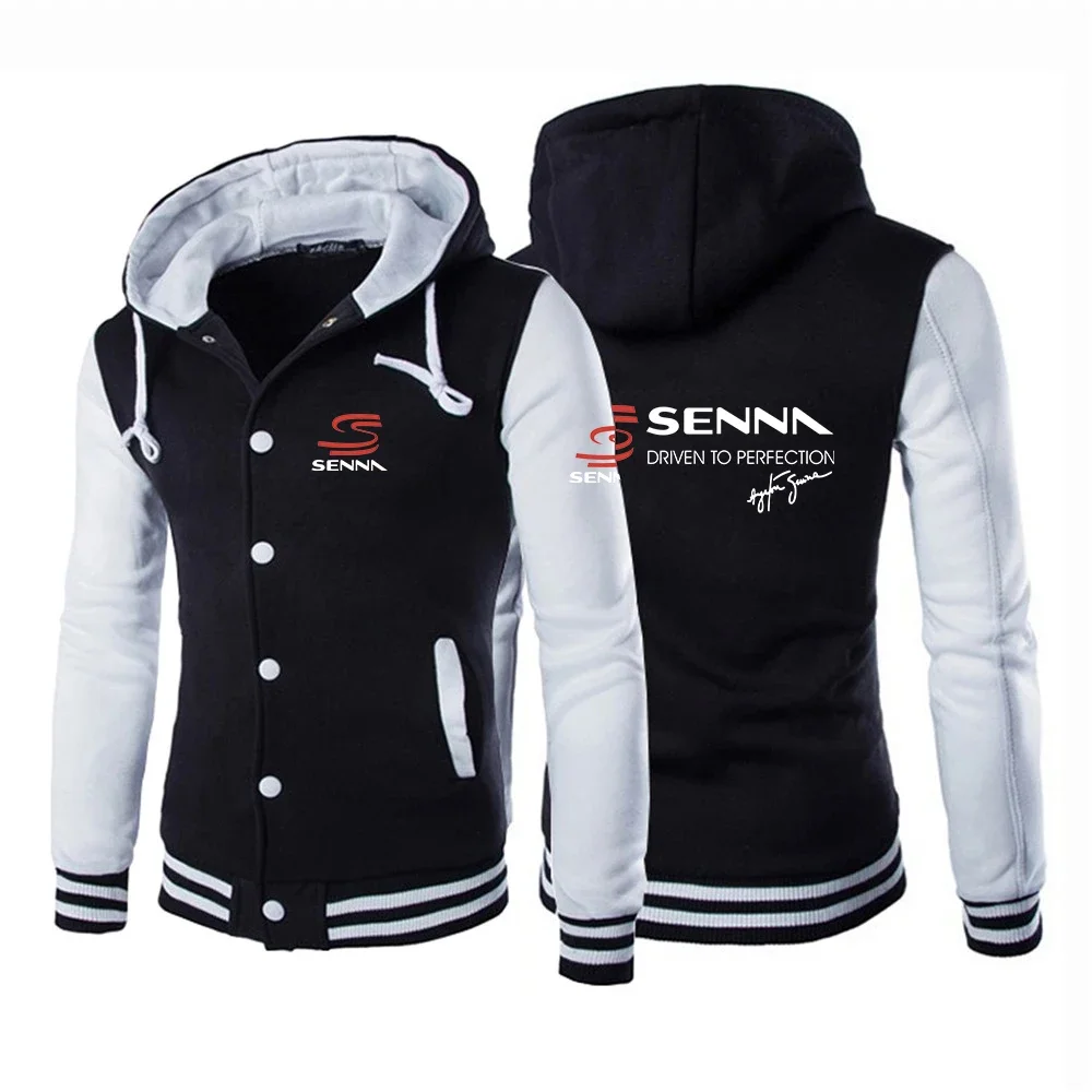 

2024 Spring Autumn Men's Ayrton Senna Logo Print Fashion Patchwork Sleeve Single Breasted Design Loose Popular Baseball Uniform