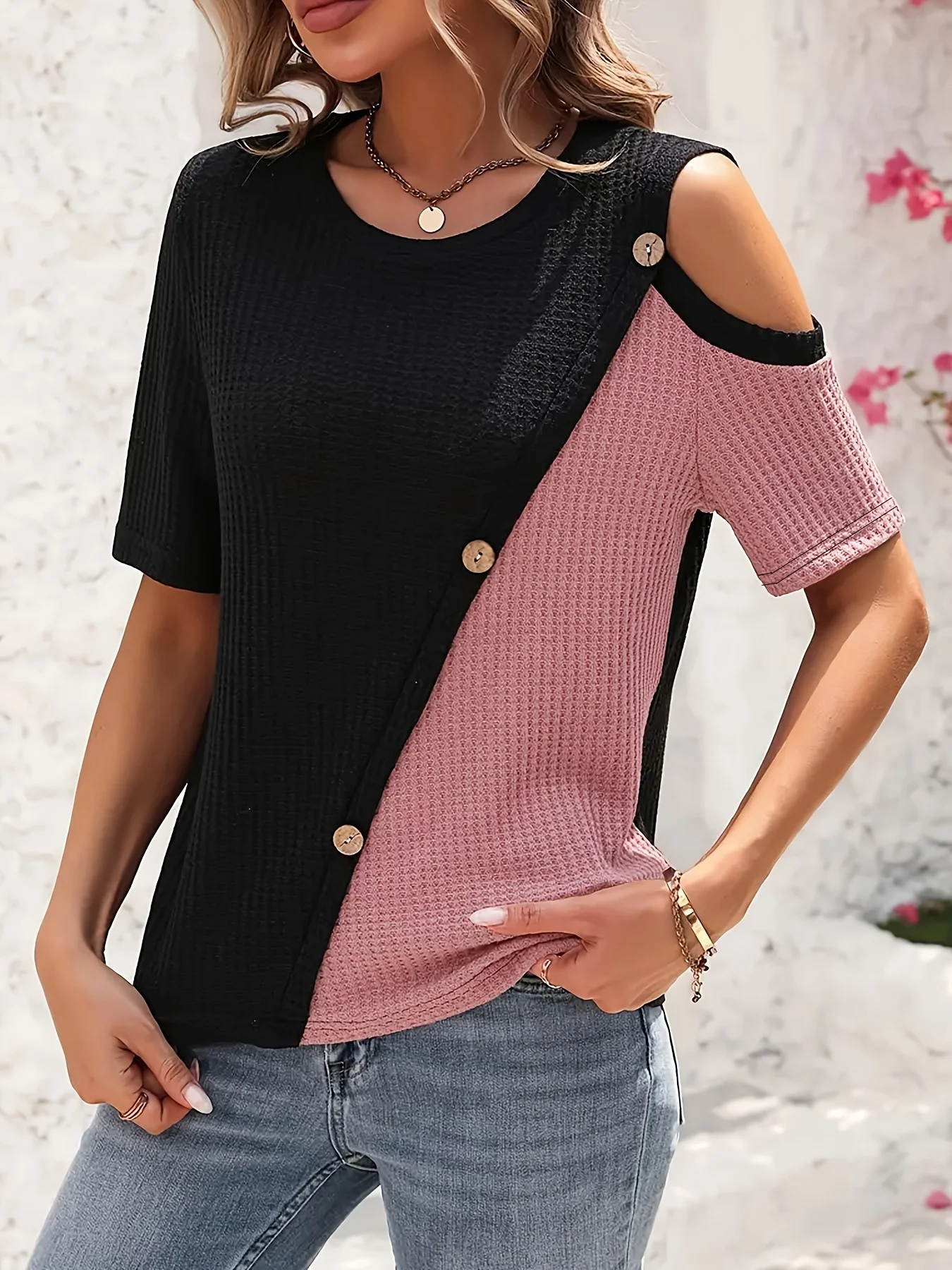 Plus Size Casual Patchwork Lace Trim Knit Top, 100% Polyester Fabric, Crew Neck, Slight Stretch, Long Sleeve - Spring/Autumn Wea