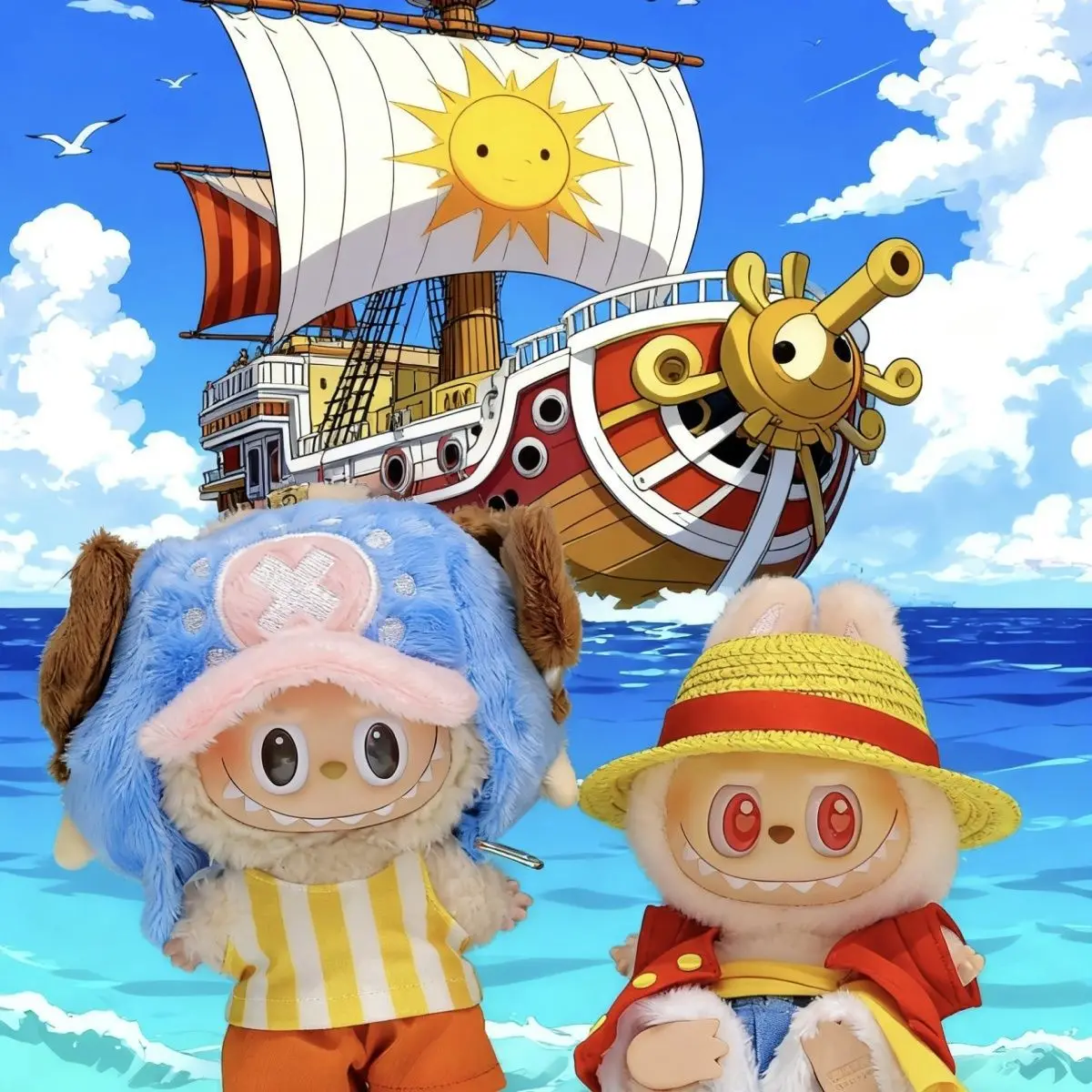 Pour 15/17cm Labubu vêtements gilet rouge chapeau de paille ensemble chapeau bleu sac à dos V1 V2 V3 une pièce Labubu vêtements Cosplay poupée bricolage cadeaux