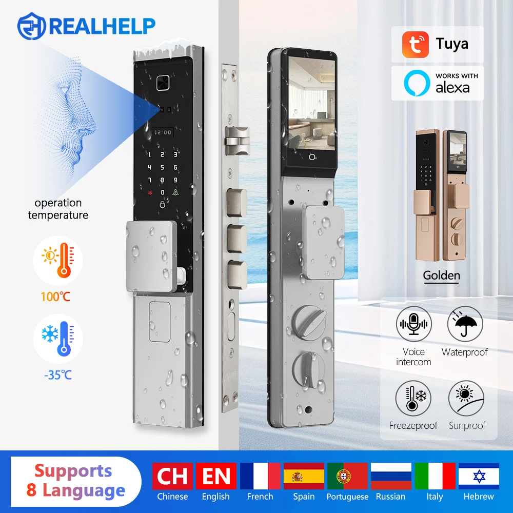 IP65 Wasserdichtes Smart Lock mit Echtzeitüberwachung Gesichtserkennung Fingerabdruck Türschloss WIFI Tuya APP Remote