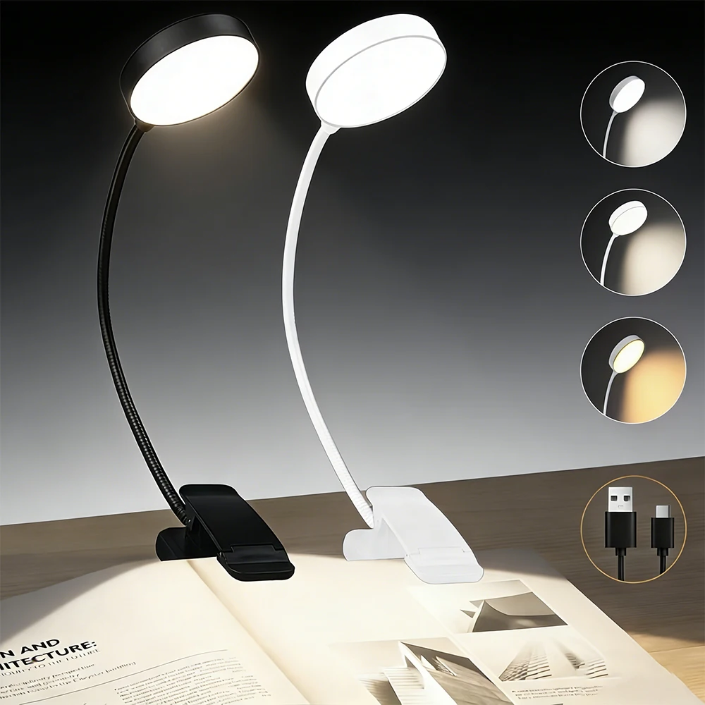 Mini LED Clip On Book Light, Flexible Neck Eye Protection Reading Lamp, USB Rechargeable Portable Light for Study Work & Reading