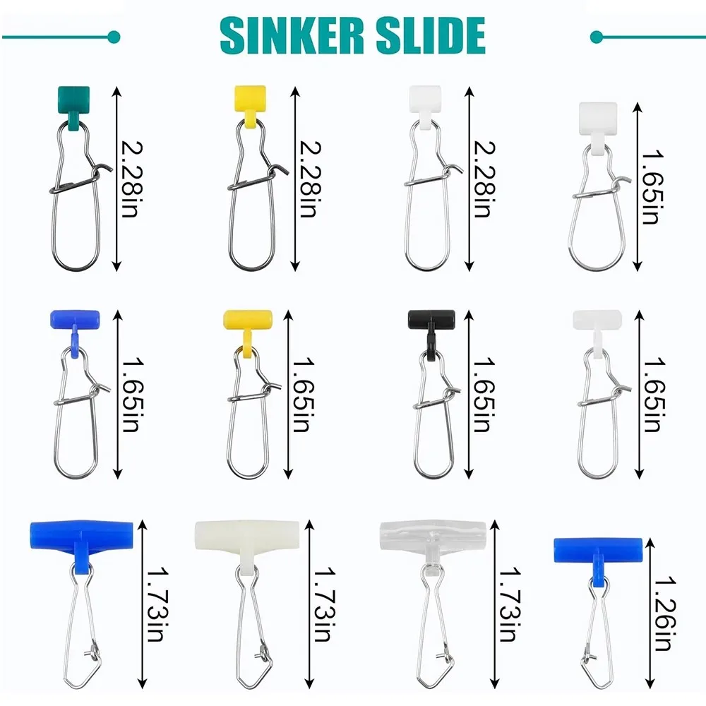 16Pcs Fishing Line Sinker Slides Heavy Duty Sinker Slider Swivel with Duo Lock Hooked Snaps Saltwater Sinker Weights Connector
