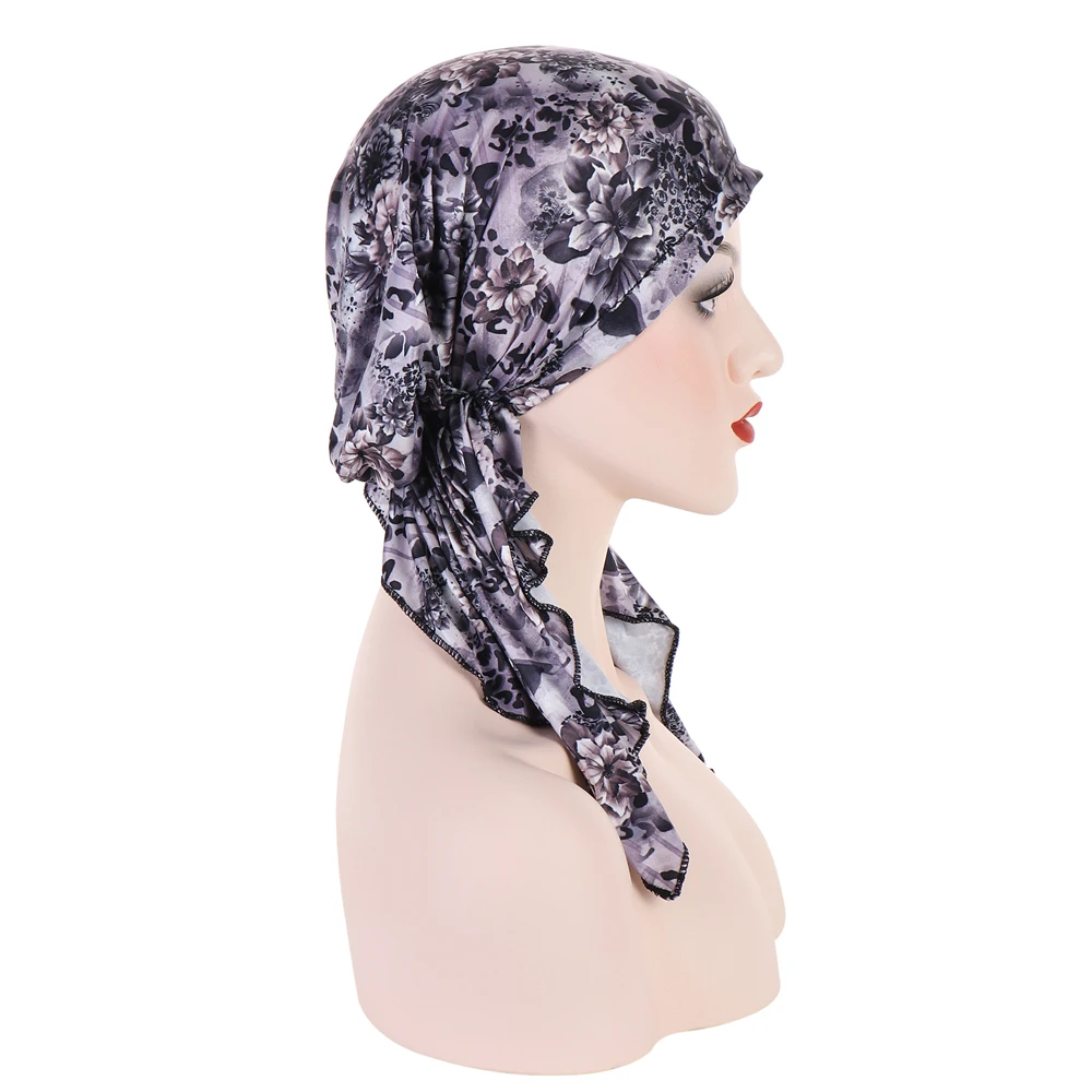Casquette de chimio imprimée pour femmes, Bonnet africain, Hijab musulman, foulard à deux queues, chapeau contre le Cancer, couvre-chef pré-attaché pour perte de cheveux, nouvelle collection 2025
