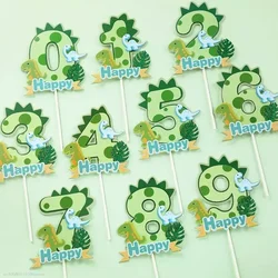 Dinosaur Palm Leaves Cake Toppers Happy Birthday Jungle Safari Party Decor Green Number 1 2 3 4 5 Year Old Kids Party Cake Decor