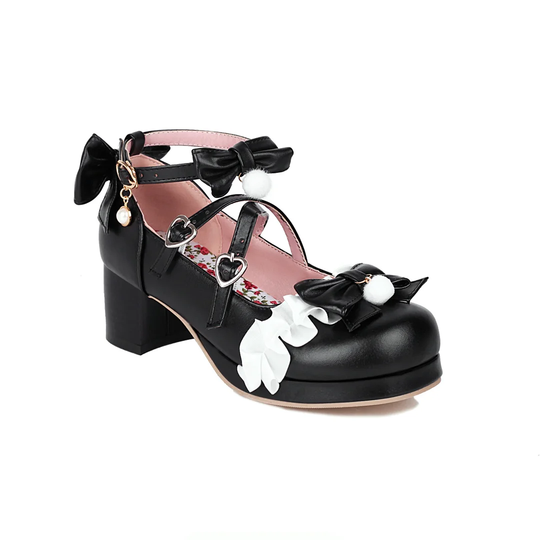 

Womens Lolita Shoes Platform Mary Janes Chunky Heels Ankle Strap Round Toe Girls Cosplay Party Dress Sweet Pumps Plus Size 45