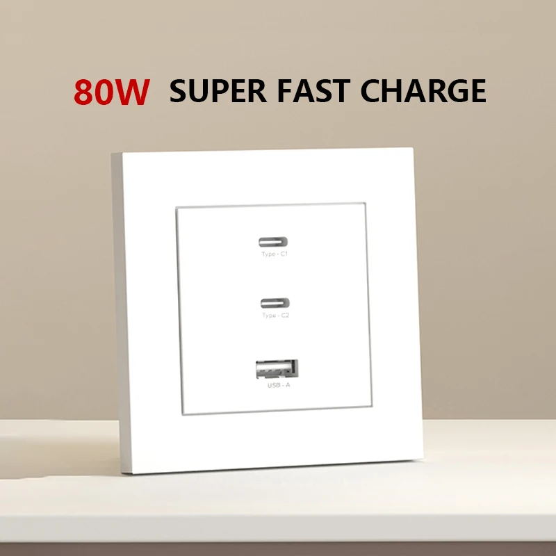 Tomada de Parede Inteligente Universal Carga Rápida Carga Super Rápida Tomada com Carregamento Usb tipo c Portas 80w 65w