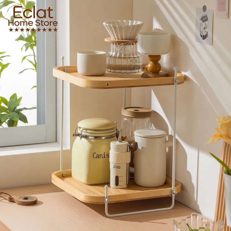 Kitchen shelf Countertop Corner solid wood seasoning rack Corner seasoning storage rack Multifunctional seasoning rack