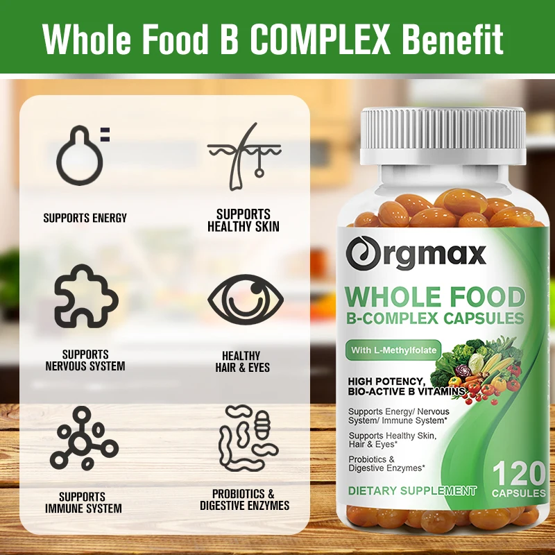 Compound Vitamin B Capsules B1 B2 B3 B5 B6 B7 B12 Better Mood Assists Nervous System Health &Energy Support Supplement