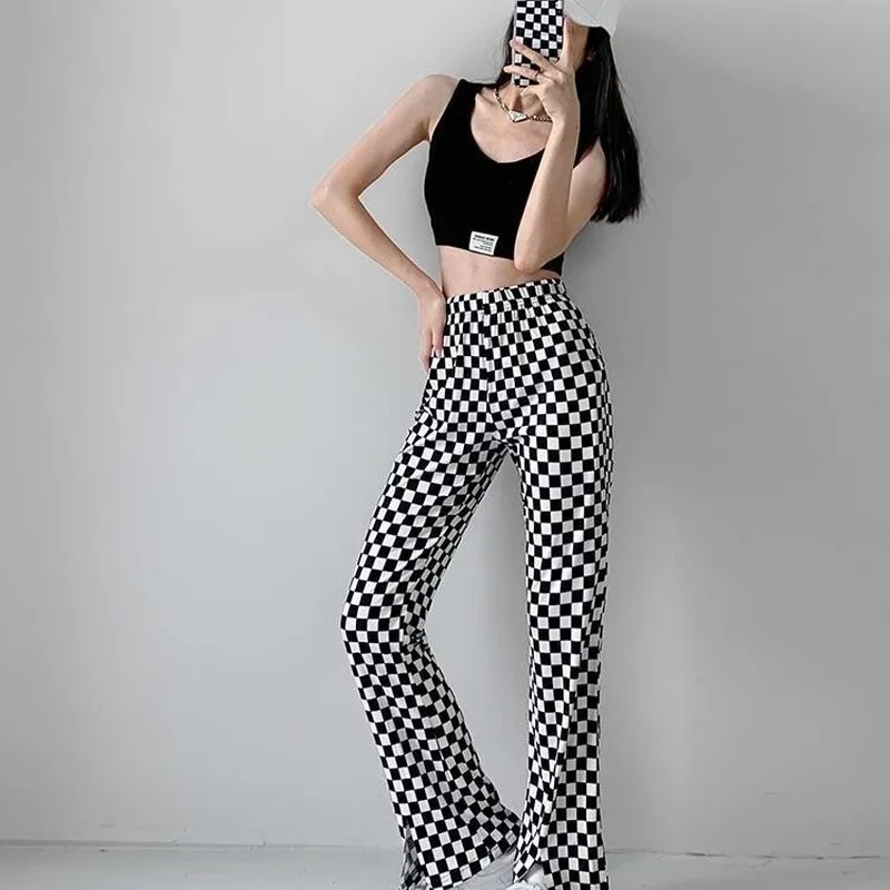 Pantalon à carreaux pour femmes, taille haute, rétro, à carreaux, populaire, Streetwear, mode Femme, Design de loisirs, bas Harajuku Ins