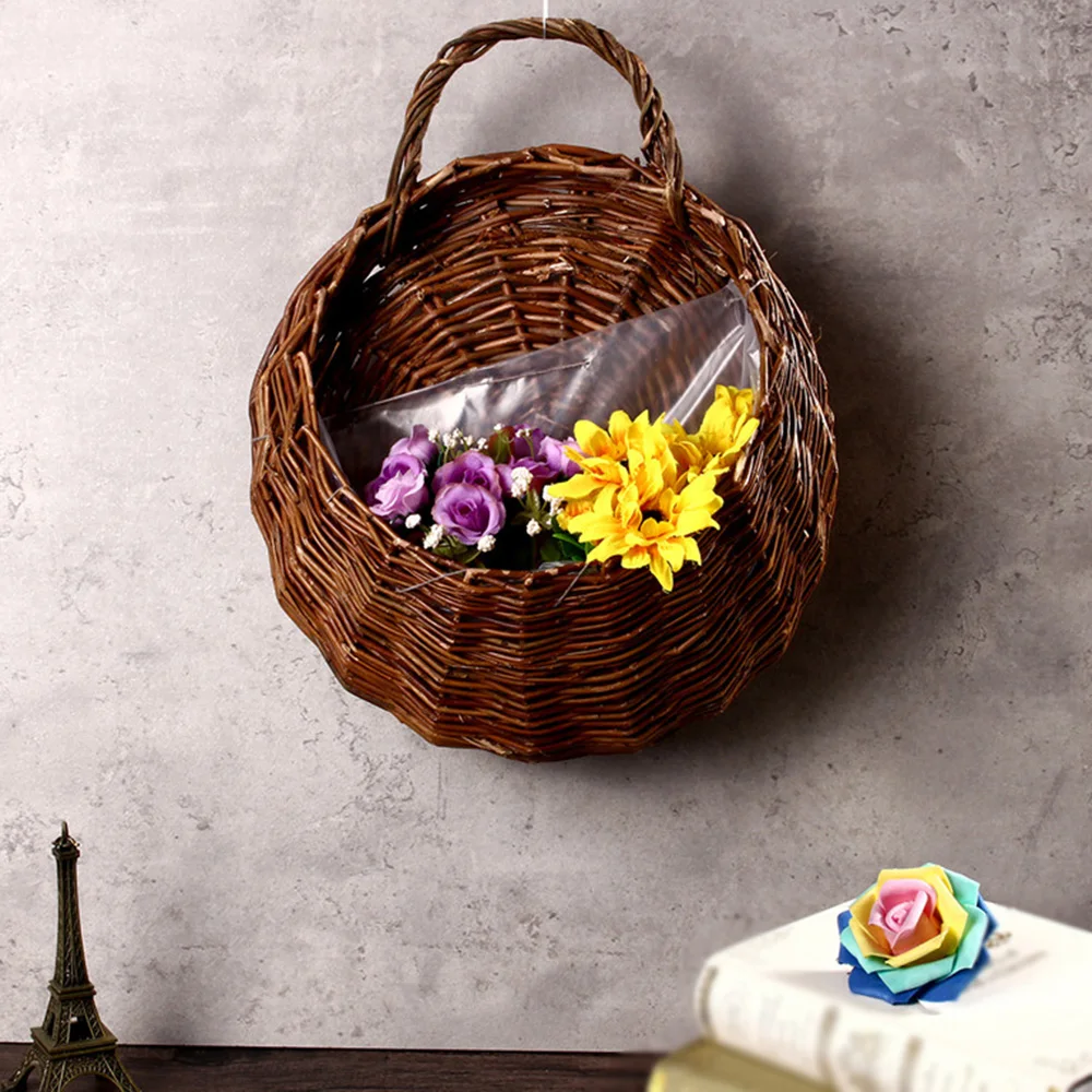 Wall Mount Rattan Basket Handmade Wicker Flower Pot Hanging Woven Rattan Vase Baskets Cachepot For Garden Balcony Home Decor