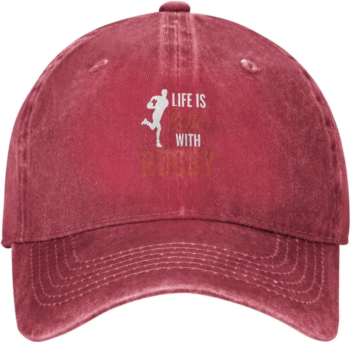 Rugby-Life-Is-Better-Graphic-Baseball-Cap-Washed-Cotton-Low-Profile-Outdoor-Adjustable-Dad-Hat
