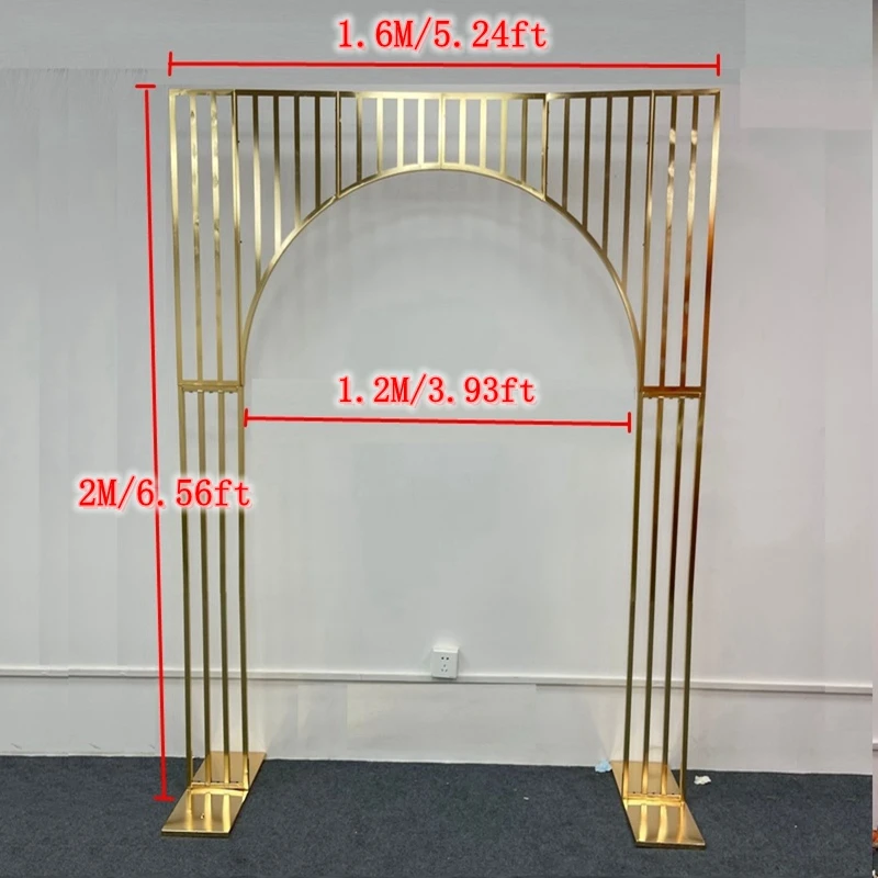 2m/2.4m banhado a ouro arco casamento pano de fundo quadro quadrado flor de tela estande decoração de festa ao ar livre adereços gild prateleira janela exibição