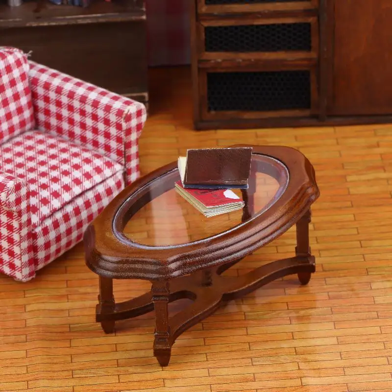 1/12 Dollhouse Vintage Scene Wooden Ornaments Simulation Coffee Table Model Dollhouse Living Room Furniture Decoration