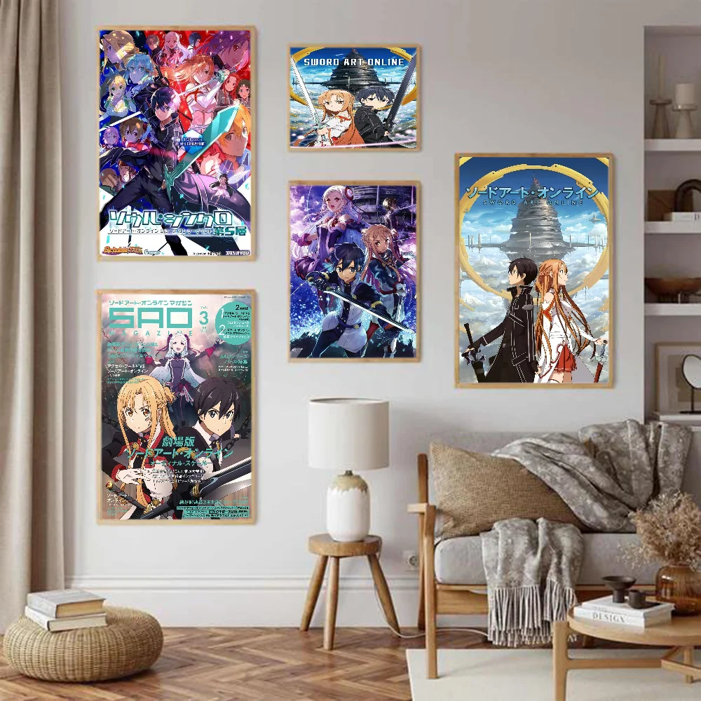 Anime Sword Art Online Vintage Posters Sticky Retro Kraft Paper Sticker DIY Room Bar Cafe Kawaii Room Decor