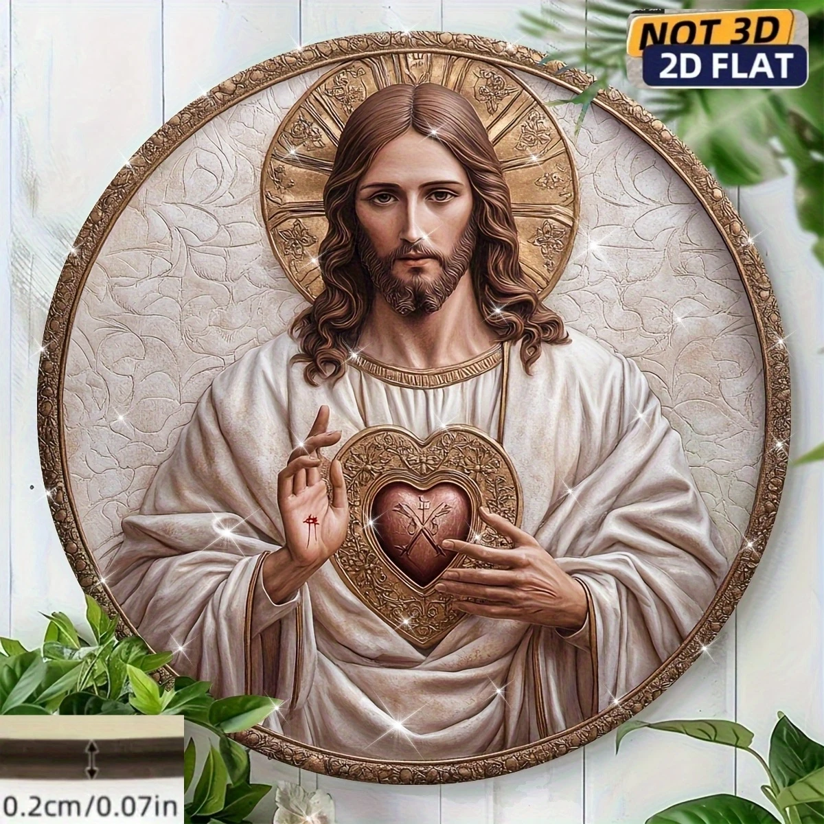 2D flach, 1 Stück „Heiliges Herz Jesu“, kreisförmiges Schild, geeignet für Heim- und Verandardekoration, Wandkunst, perfekte Raumdekoration