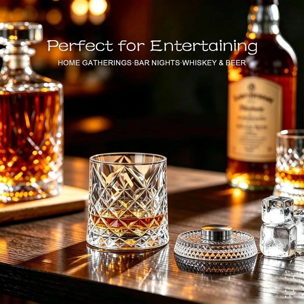 Whiskey-Weinglas-Set mit 2 Stück und Glasfuß, 360-Grad-Drehung, Kristall-Rumglas für Cocktailpartys, als Geschenk geeignet. – Detail 3