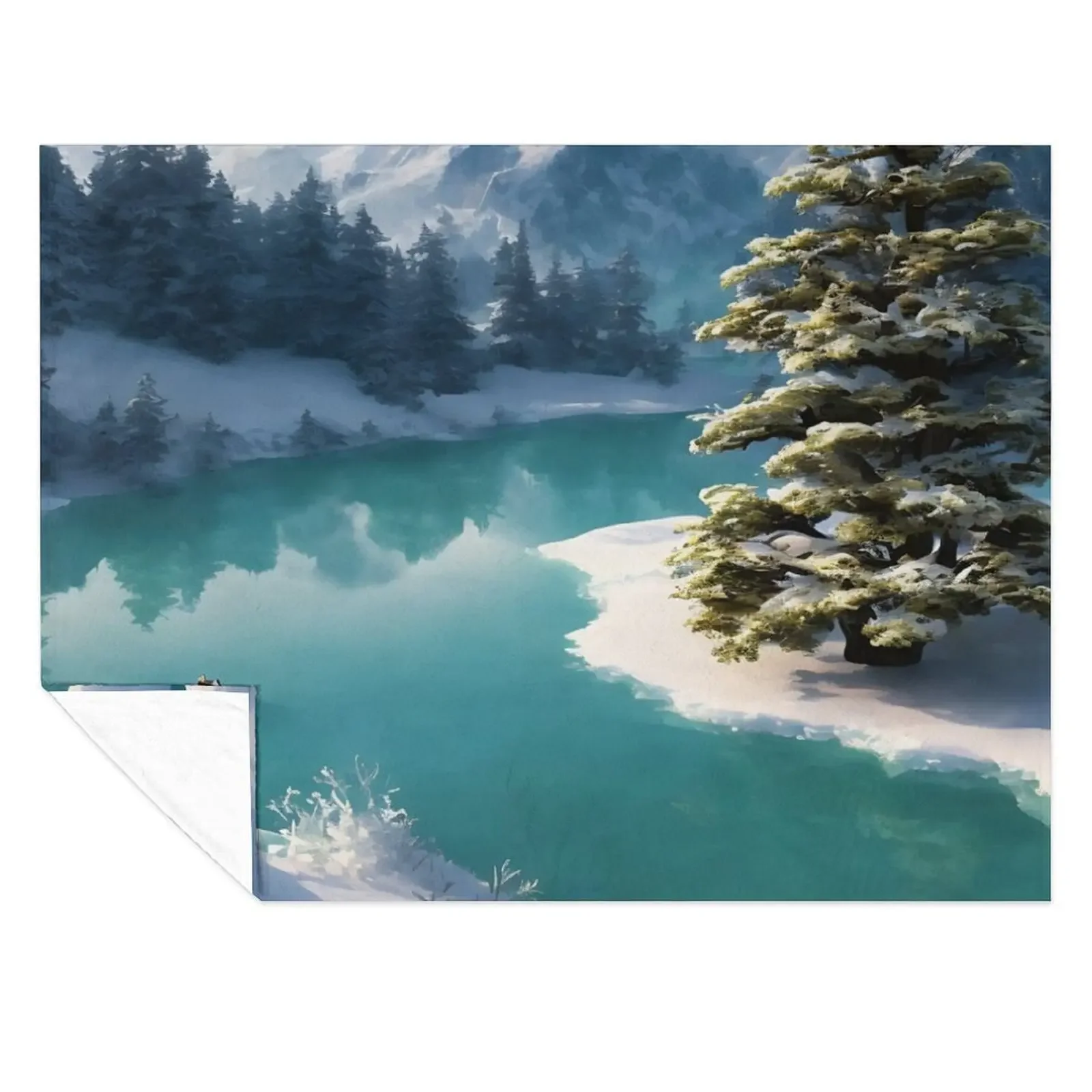 

Snowy Tree Lightblue Lake Winter Landscape Throw Blanket Hairy halloween Thermals For Travel for sofa Blankets