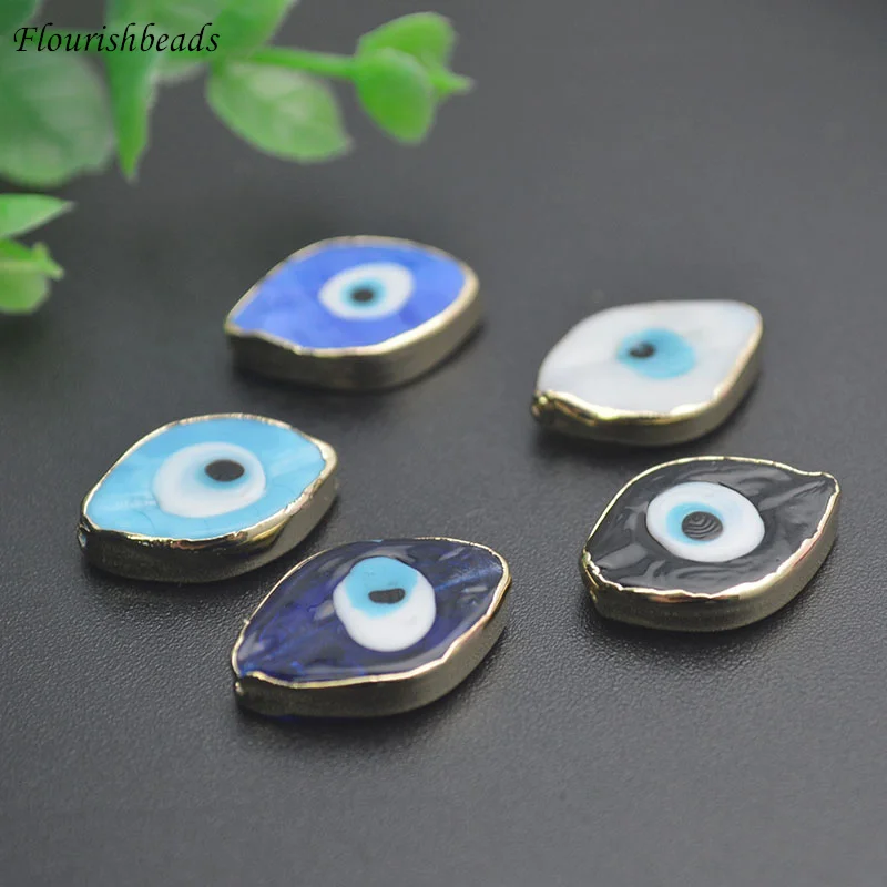 Oval Square Shape Enamel Glass Beads Evil Eye Through Hole Loose Bead for DIY Jewelry Making Bracelet Necklace Charms