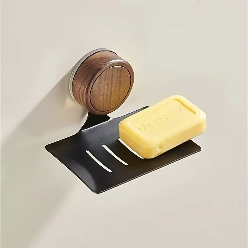 3pcs Easy Removable No Residue ABS Carbon Steel Wall Soap Holder Hollow Drain Design For Tile Glass Wipe Storage Tray view 2