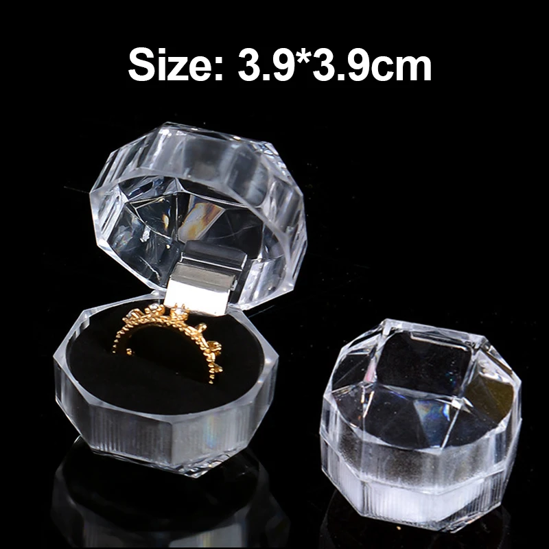 New Acrylic Transparent Square Ring Boxes Wedding Party Birthday Jewelry Storage Box Ring Earring Holder Jewelry Packaging Cases