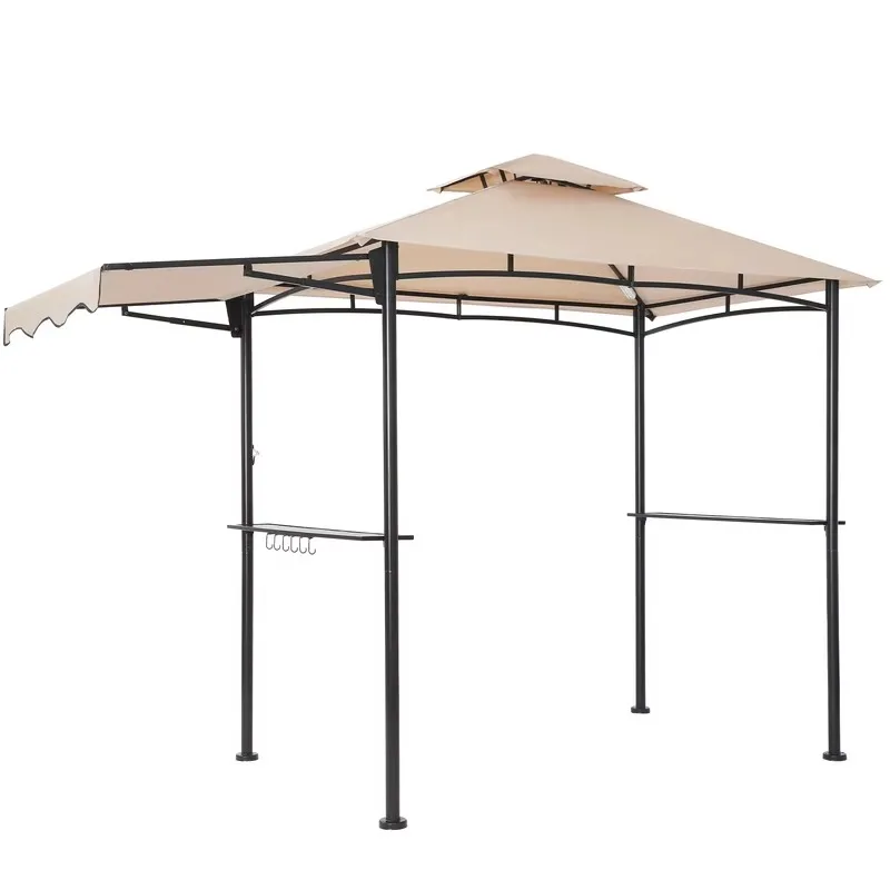 

2026 Stock Grill Gazebo 8x5 Ft. Soft Top With Awning And Shelves Canopy BBQ Gazebo For Patio Backyard Garden Lawn