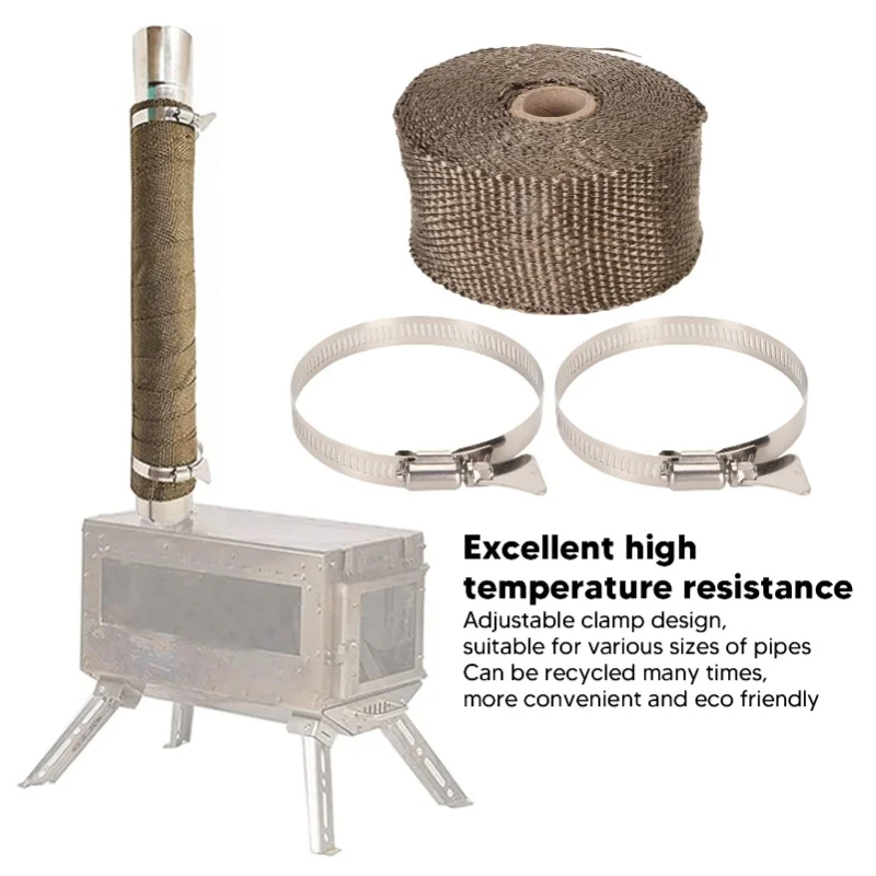 Fireproof Pipe Wrap Pipe Insulation Webbing Anti Scald Chimney Protective Wrap With 2 Clips For Furnace Tube Motorcycle Exhaust