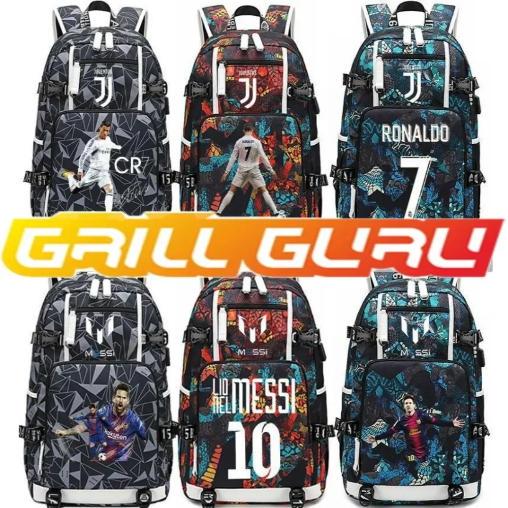 Messi Cristiano Ronaldo Football School Bag Star Surrounding Students Large Capacity Backpack for Men and Women