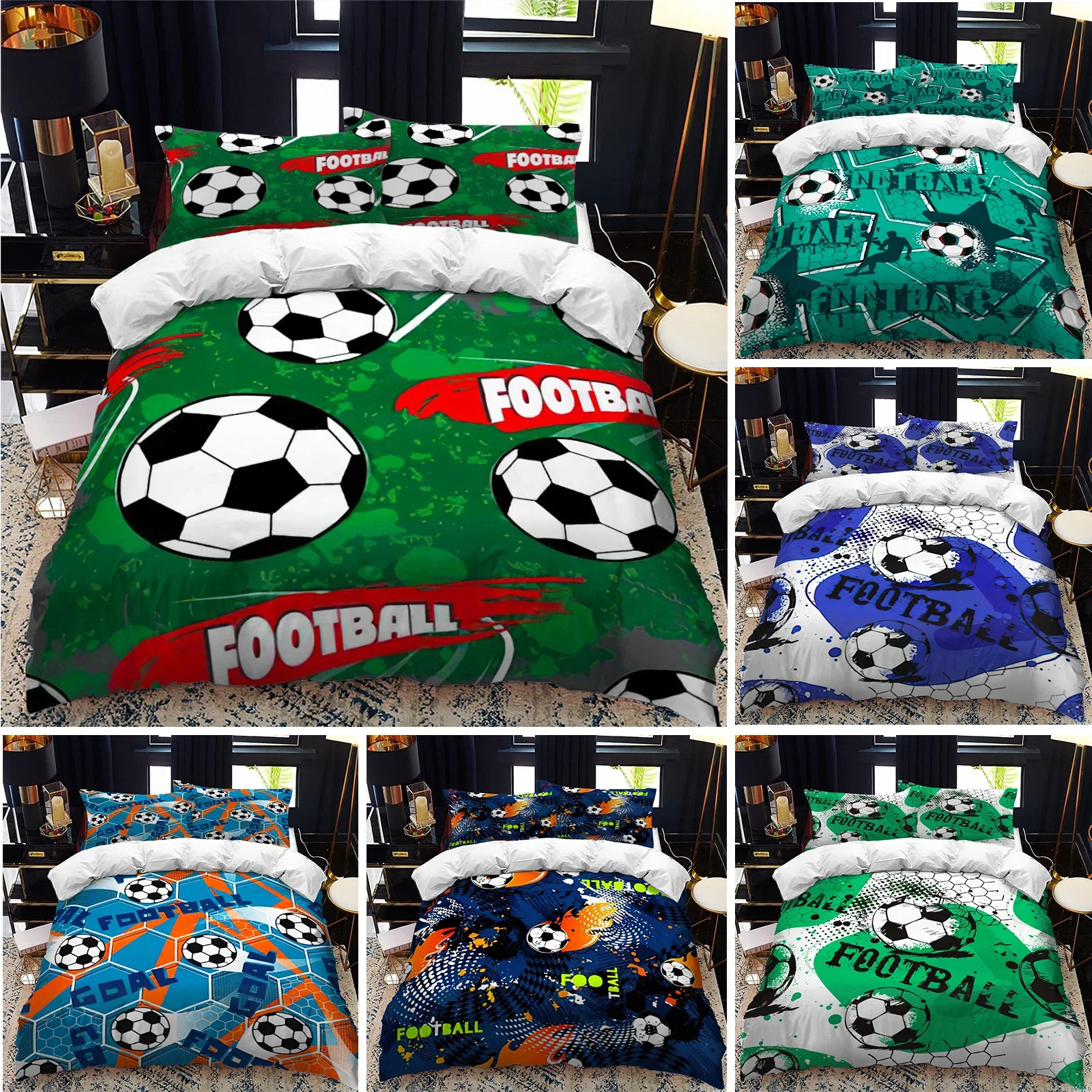 

Soccer Duvet Cover Set 2/3pcs FootBall Print Bedding Set with Comforter Cover and Pillowcases Ball Theme for Kids Teens Adults