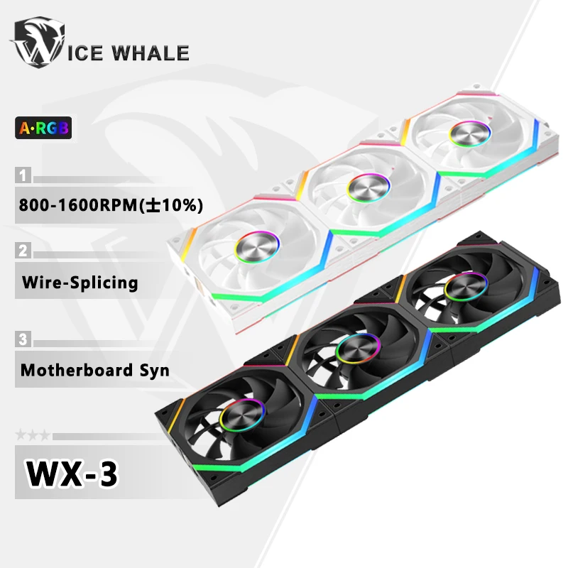 ICE Whale WX-3 Wire-Splicing PC Case Cooling Fan 3PIN ARGB Mirror Cycle Light Effect 800-1600RPM PWM Water Cooling Cooler Fan