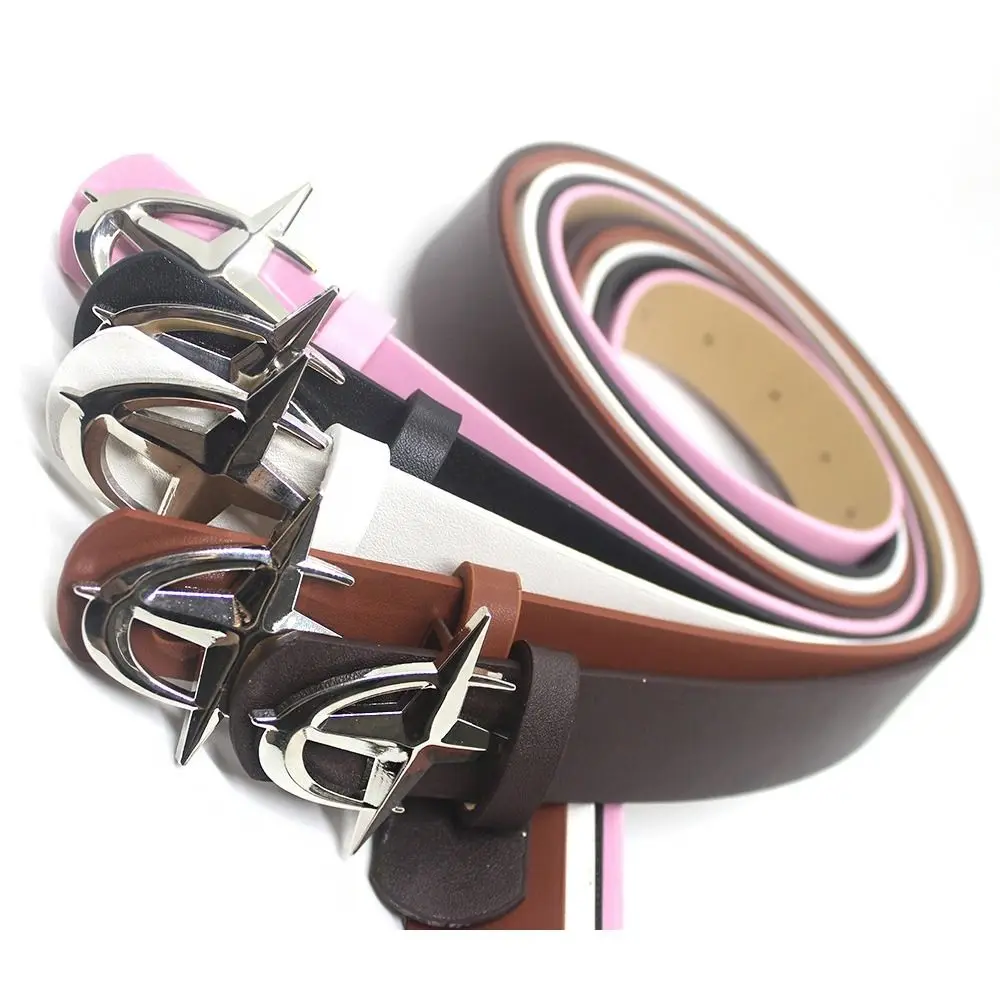 Fashion Metal Cross Star Buckle Belt Alloy Y2k Leather Belt Korean Black Hundred Women's Belt