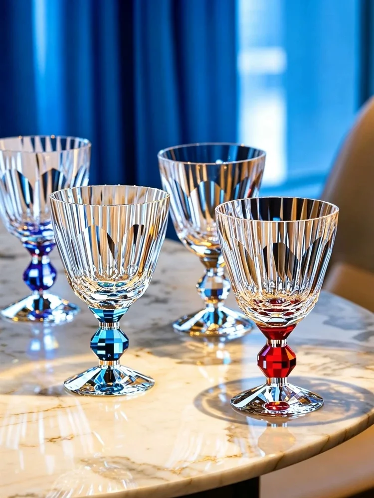 Handmade K9 Crystal Red Wine Glass Diamond Cut Wedding Party Drinkware Gift Luxury Champagne Flute Burgundy Goblet Whiskey Cup