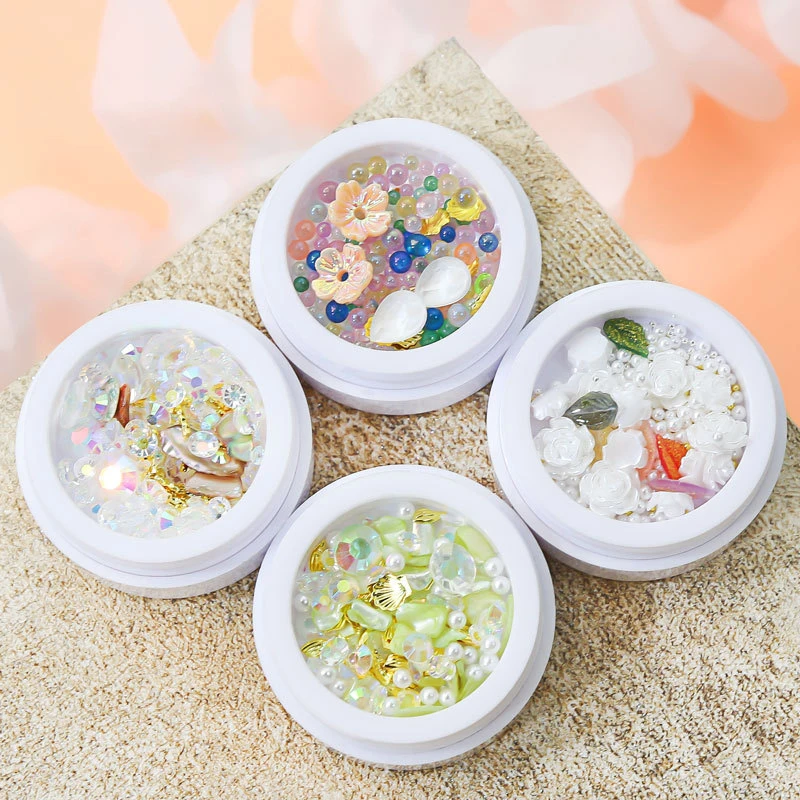 مکسڈ پرل روز فلاور رائنسٹون نیل آرٹ ڈیکوریشن فلاور جیم اسٹون نیل آرٹ چارمز لوازمات برائے یووی جیل نیل ٹپ ڈیزائن