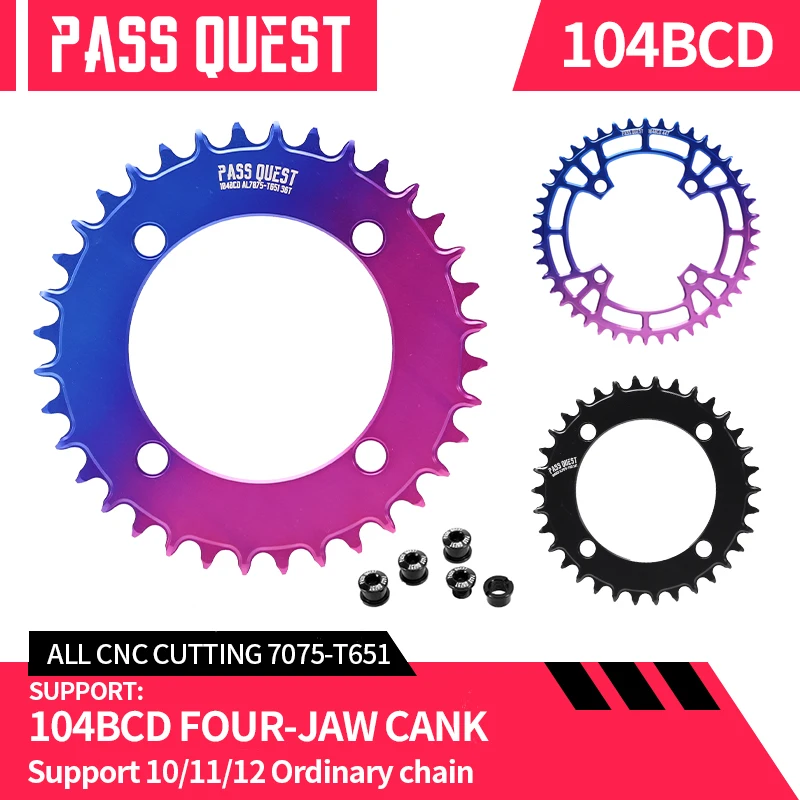 

PASS QUEST 104BCD Colorful Mountain Bike AERO Chainring Narrow Wide Teeth Bicycle Chainwheel 32T 34T 36T 38T 40T 42T 44T 46T 48T