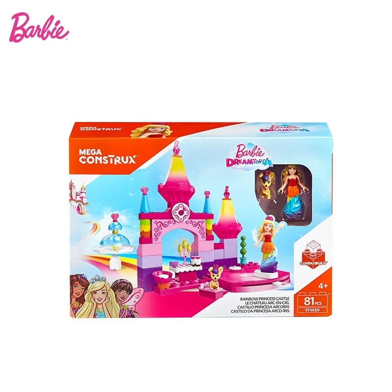 Original Mega Construx Barbie Rainbow Princess Castle Toys for Girl Christmas Birthday Gifts Genuine Brand Toys for Children